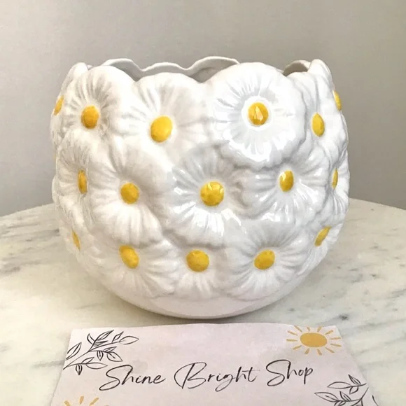 Anthropologie Flower Pot Vase Planter Handpainted Stoneware Daisy New With Tag - Picture 6 of 7